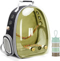 Bird Traval Carrier Cage, Polarized Tinted Brown Space Capsule Astronaut Backpack to Carry Parakeet Cockatiel Parrot with Metal Tray Bird Feed Wood Perch, Vet Transport Bag