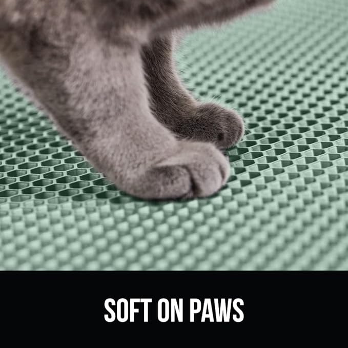 GORILLA GRIP Honeycomb Cat Litter Box Mat, Two Layer Trapping Waste Mats, Soft On Paws, Litter Box Supplies and Essentials for Indoor Cats, Traps Excess, Water Resistant for Floors, 24x15 Sage