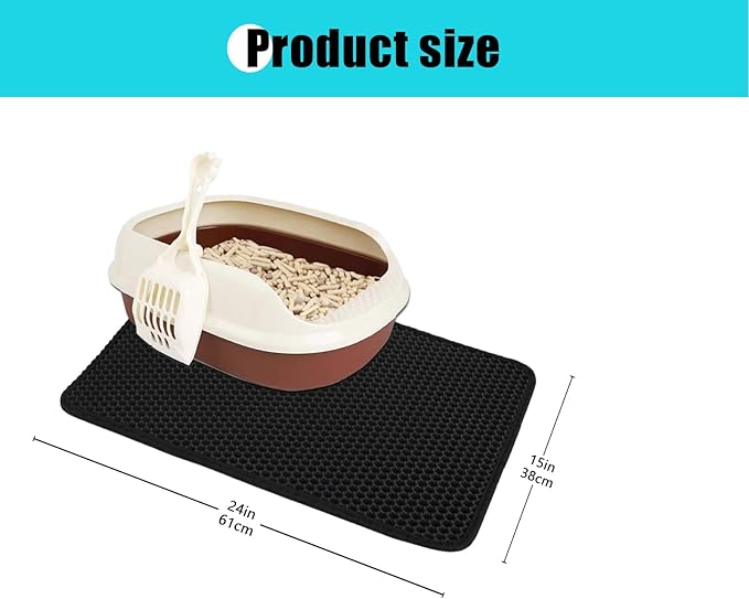 Cat Litter Mat, Kitty Litter Collector, Double Layered Honeycomb Design Waterproof, Anti Urine, Anti Slip, Easy to Clean, Limit Garbage (23"x14.5", Black)
