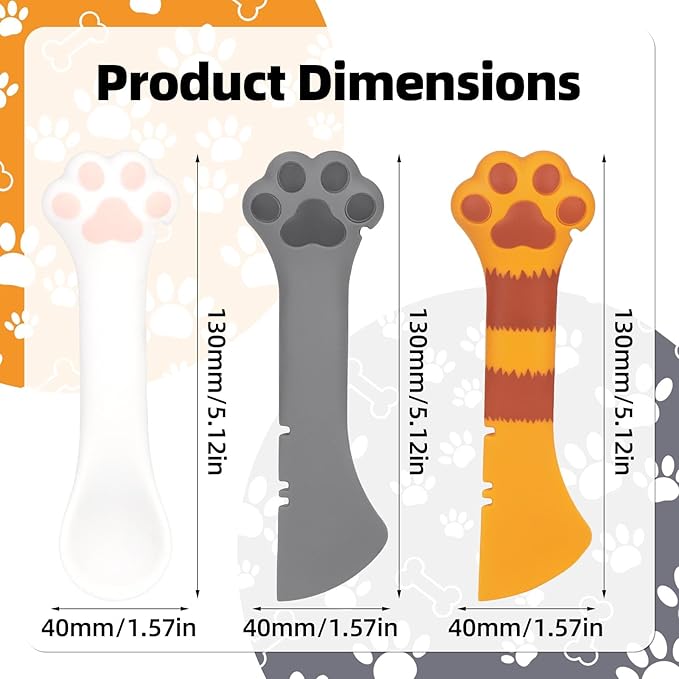 TOYMIS 3pcs Dog Cat Food Spoon, Silicone Can Opener Paw Design Multifunctional Pet Spatula Scoop Wet Food Mixing Spoons for Pet Supplies (White, Yellow, Grey)