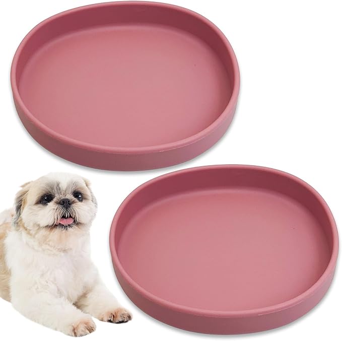 BNOSDM Silicone Cat Bowl 2 Pcs Non-Slip Cat Dish for Dry Food and Wet Food Shallow Relief Whisker Fatigue Pet Bowls Plates Set for Kittens, Small Cats and Dogs (Red)