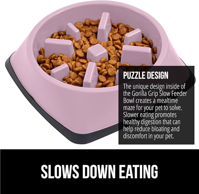 GORILLA GRIP Patented BPA Free Slow Feeder Dog Bowls, 4 Cup Interactive Puzzle Toy for Dogs and Cats Food Training Enrichment, Keeps Pets Busy and Prevents Puppy Overeating, Large Breeds, Pink