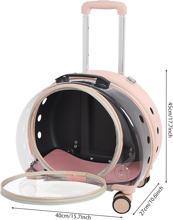 Cat Backpack Carrier, Transparent & Breathable Cat Carrier with Wheels, Large Space Bubble Pet Backpack for Kitty Dog Bunny Up to 20lbs, Multiple Carrying Options, Perfect for Traveling/Taking a Walk