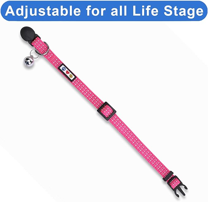 Pawtitas Reflective Pink Cat Collar with Safety Buckle and Removable Bell for Kitten and Cats