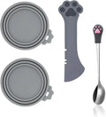 SJANE Cat Food Can Spoons & Can Lids | 4 Pcs | Multi-function Opener | Silicone Pet Food Covers | Stainless Steel Wet Food Spoon for Cats and Dogs(Grey)