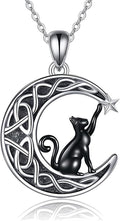 Celtic Moon Black Cat Necklace for Women - Abalone Tree of Life Sterling Silver Cat Lovers Jewelry