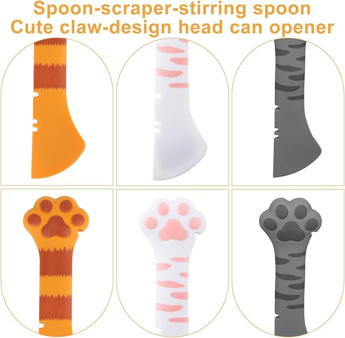 Tinoaly 3 Pcs Dog Cat Food Spoon, Adorable Paw Spoon for Wet Food Silicone Can Opener Multifunctional Pet Spatula Scoop Mixing Spoons for Cat Dog Supplies (Orange, White & Dark Grey)