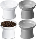 Tanlade 4 Pcs Ceramic Raised Cat Bowls, Elevated Tilted Cat Bowl for Food Water, Stress Free, Backflow Prevention, Dishwasher Microwave Safe, Feeder Dish for Indoor Kitten, Small Dogs(White and Grey)