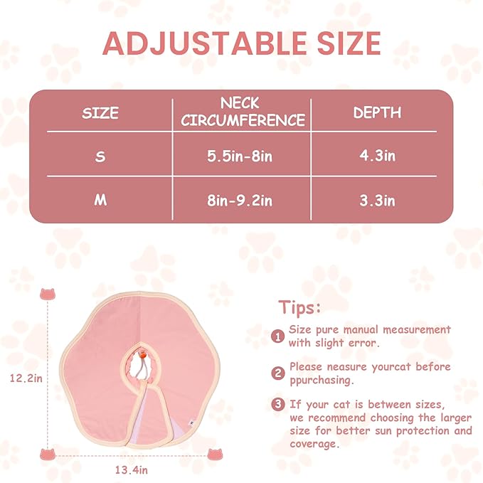 Soft Adjustable Cat Recovery Collar, Lightweight Waterproof Elizabethan Cone for Cats – Comfortable Protective Cat Cone to Prevent Licking After Surgery, Grooming & Skin Care (Pink, S)