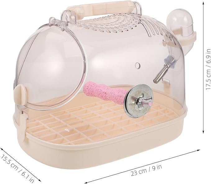 COLLBATH Portable Parrot Cage with Perch and Cover, Small Handheld Bird Carrier for Parakeets Cockatiels, Cream White Transport Cage for Pet Outings
