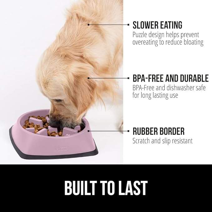 GORILLA GRIP Patented BPA Free Slow Feeder Dog Bowls, Interactive Puzzle Toy for Dogs and Cats Food Training Enrichment, Keeps Pets Busy and Prevents Puppy Overeating, Small Breeds, 1 Cup, Pink