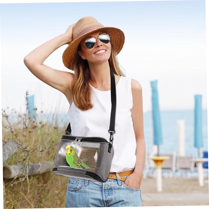 SHINEOFI Parrot Carrier Bag with Crossbody Strap, Large Capacity Portable Bird Carrying Pouch for Outdoor Travel, Small Pet Birds Container in Gray