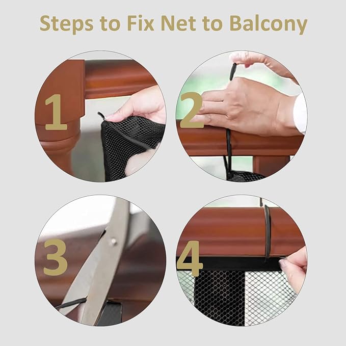 Balcony Netting for Pets, Stairway Net for Balcony, Pet Netting Balcony Black Net for Dogs Cats Kids Child Rail Net for Balcony Apartment, Baby Balcony Patios Stairway Net Black (10ft*2.6ft Thick)