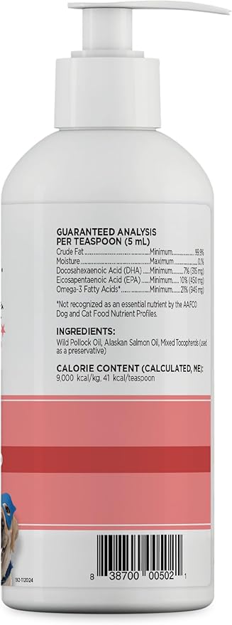 Dinovite SuprOmega Wild Caught Salmon Oil for Dogs & Cats - GMO Free Omega 3 Skin & Coat Supplement - Skin & Coat Meal Topper for Dogs & Cats - 16 oz