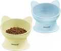 MateeyLife Elevated Cat Bowls, 2P Raised Food and Water Bowl Set for Indoor Cats & Small Dogs, Whisker Fatigue Cat Bowl, Anti Vomit Feeding Pet Bowls, 6 oz Each, Dishwasher Safe - Blue & Yellow