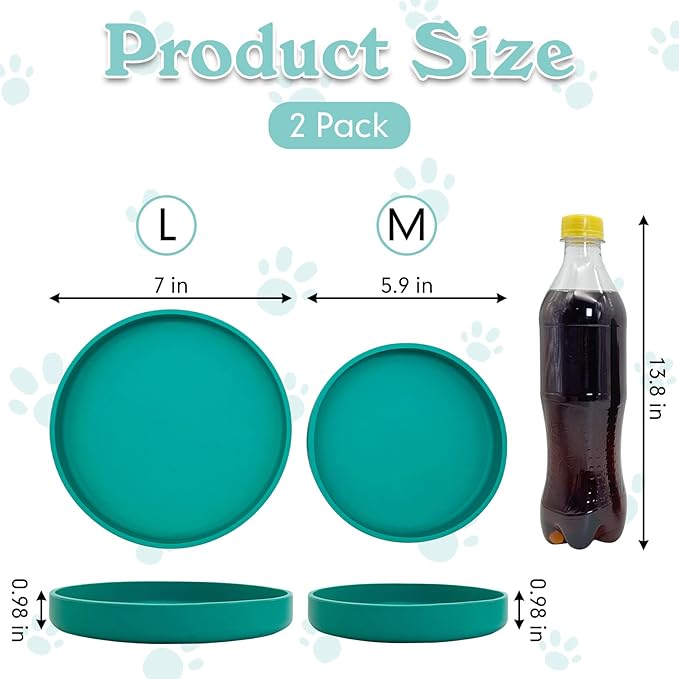 Silicone Dog Bowl Shallow Cat Food Bowls 7" Wide Puppy Plates Whisker Fatigue Pet Feeding Dishes for Dry Food and Wet Food Indoor (Round Green)