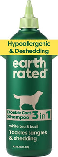 Earth Rated Deshedding Dog Shampoo, Hypoallergenic 3-in-1, Shampoo & Conditioner for Dogs & Puppies, Deodorizing, 98.5% Natural Origin Ingredients, 16 oz