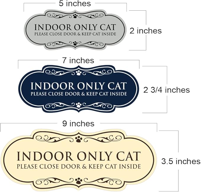 Designer Paws, INDOOR ONLY CAT Please Close Door & Keep Cat Inside (Navy Blue/Gold) - Medium