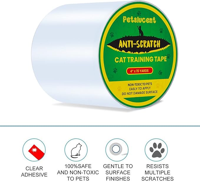 Petslucent Cat Scratch Furniture Protector Tape, Double Sided Clear Sticky Paws Guards for Carpet, Sofa, Couch, Door (4''x 15 Yards, Blue)