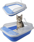 VCEPJH Collapsible Litterbox with High Sides Small Cats Litter Pan with Scoop Open Cat Litter Box Portable Travel Kittens Toilet Kitten Starter Kit for Kittens Adult Cat Elderly Cats (Blue)