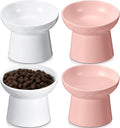 Tanlade 4 Pcs Ceramic Raised Cat Bowls, Elevated Tilted Cat Bowl for Food Water, Stress Free, Backflow Prevention, Dishwasher Microwave Safe, Feeder Dish for Indoor Kitten, Small Dogs(White and Pink)