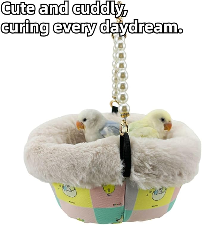 Bird Carrier Cage with Warm Nest, Cushion and Safe Lock, Portable Cages with Chain, Small Animals Travel Carrier Plastic Breathable Outgoing Box for Hamsters Lovebirds Budgies Sugar Gliders (Pink)