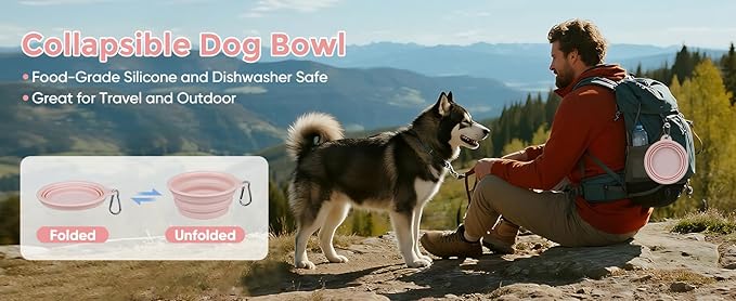 2-Pack, LeeRound Large Collapsible Dog Bowls, Food-Grade Silicone Collapsible Bowl, Travel Dog Bowls for Pet Cat Feeding Water and Food Camping&Hiking Meet Needs Different Scenarios Feeding Essentials