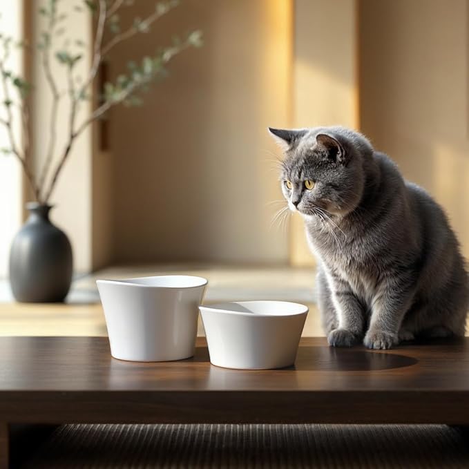 Elevated Cat Bowls for Water – Raised Bowl for Indoor Cats – Whisker Fatigue Shallow Cat Dishes – Vet-Recommended Height & Modern Pedestal Design – Non-Slip & Dishwasher-Safe – 8 oz, Original