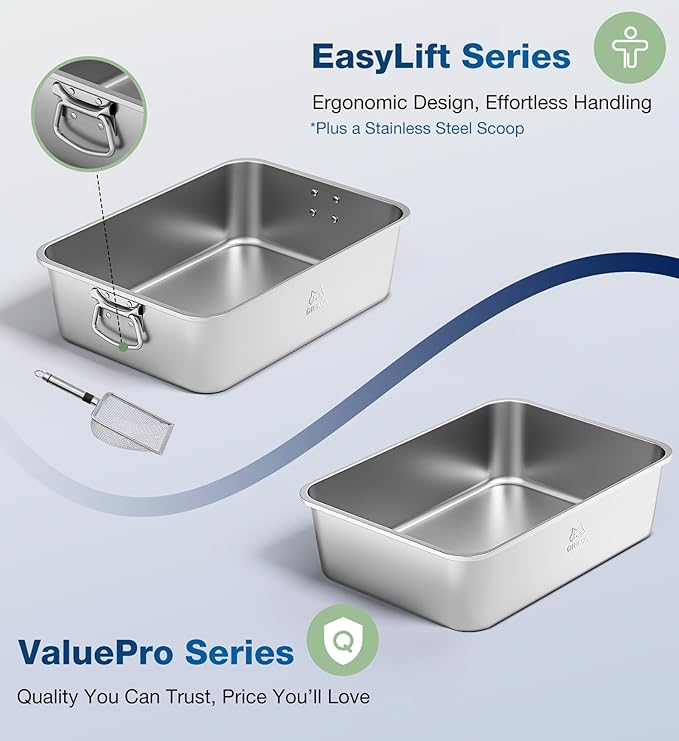 Stainless Steel Metal Litter Box, Extra Large Cat Litter Box with High Sides, Odor-Free, Non-Stick, Easy to Clean, 23.4"×15.6"×5.9", Ideal for Large Cats & Multi-Cat Households, Litter Tray