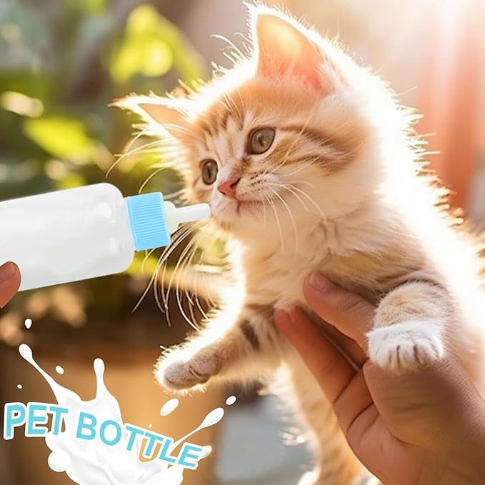GKYZBB 4Pack 120ML pet Puppy Bottles for Nursing,Kitten Bottle Feeding Kit Nipple for Newborn Kitten Puppy Rabbits Squirrel Animals （Blue Cover）
