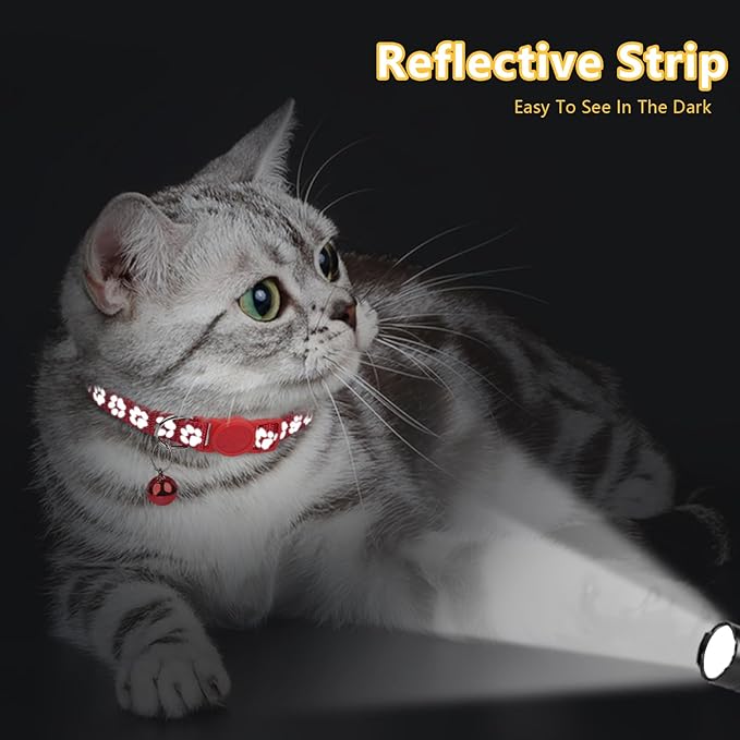 Taglory Reflective Cat Collar Breakaway with Bell, High Visibility Night Strip, Lightweight Adjustable Nylon Collar for Boy Girl Cats, 2 Pack, 7.5-12.5 Inch, Red
