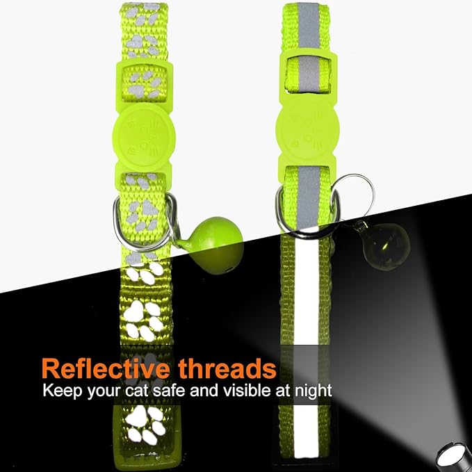 TagME 2 Pack Cat Collar with Name Tag, Personalized Reflective Cat Collar Breakaway with Bell for Boy & Girl Kitten, Green