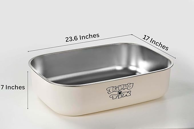 Stainless Steel Cat Litter Box with Scoop - 23.6'' x 17'' x 7'' Non-Stick Large Metal Indoor Litter Pan, Non-Slip, Rust Proof & Easy to Clean, Pet Toilet for Cats & Other Small Animals