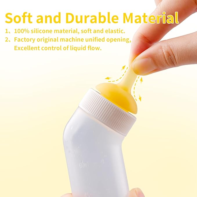 Pet Nursing Bottle for Newborn Animals,Kitten Bottle Feeding Kit Silicone Nipple for Kittens Puppys Rabbits Squirrel (Yellow, Large)