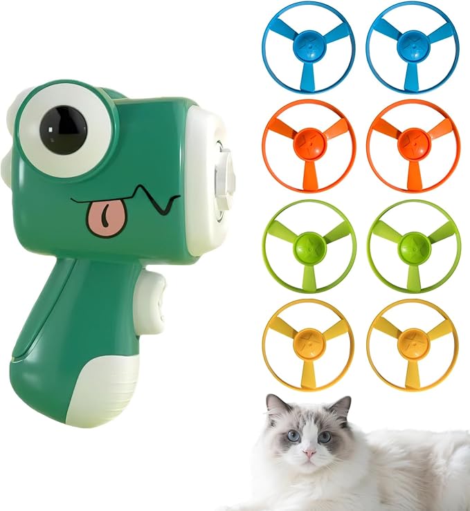 Cat Toy Launcher,Cat Fetch Toy & Hunting Toys for Indoor Cats,Cat Toys Set with 8 Launch Discs,Funny Interactive Cat Toys for Bored Indoor Cats (Green)