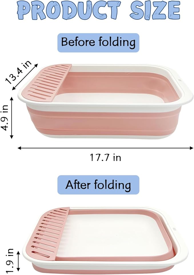 VCEPJH Kitten Litter Box Low Entry Litter Box for Senior Cats - Shallow Cat Litter Pan Collapsible Litterbox for Travel Pink