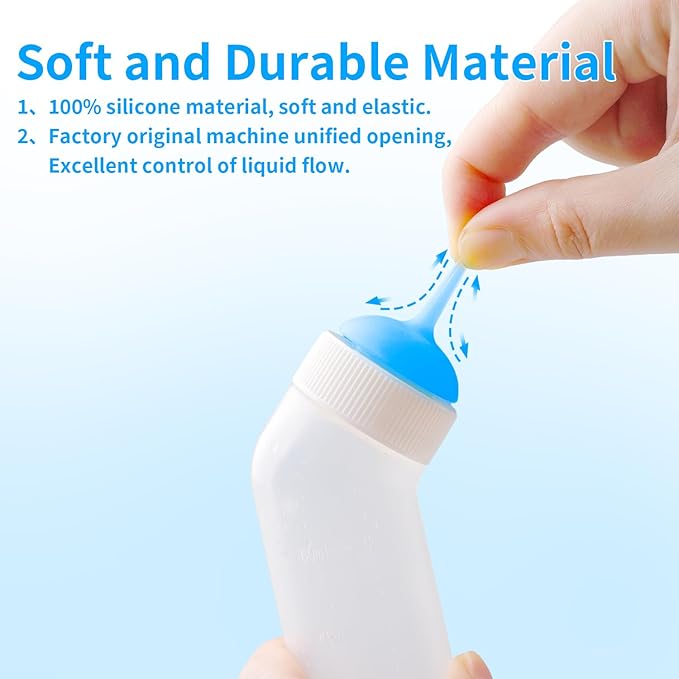 Pet Nursing Bottle for Newborn Animals,Kitten Bottle Feeding Kit Silicone Nipple for Kittens Puppys Rabbits Squirrel (Blue, Medium)