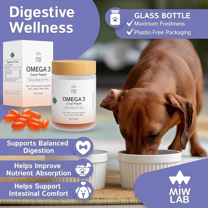 Omega 3 Fish Oil for Dogs and Cats EPA + DHA + Taurine + Vitamin E Vet Developed Formula 60 Softgels Supplement for Strong Joints Arthritis Support Soft Coat and Natural Shine Wild-Caught Salmon