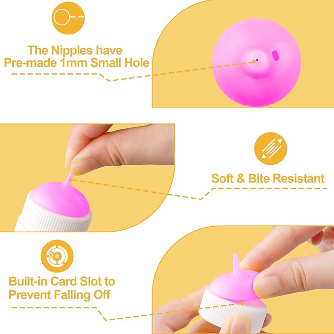 Kitten Nursing Nipple with Syringe, Wide Mouth Angled Puppy Feeding Bottles, with Ventilation Valve Resistant Tearing for Puppies, Kittens, Rabbit, Small Wildlife (S Nipple,Pink)
