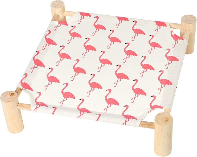 Patas Lague Cat and Dog Hammock Bed for Small Dogs, Brethable Wooden Cat Pet Rabbit Elevated Cooling Outdoor Bed Cots Furniture for All Seasons Flamingo