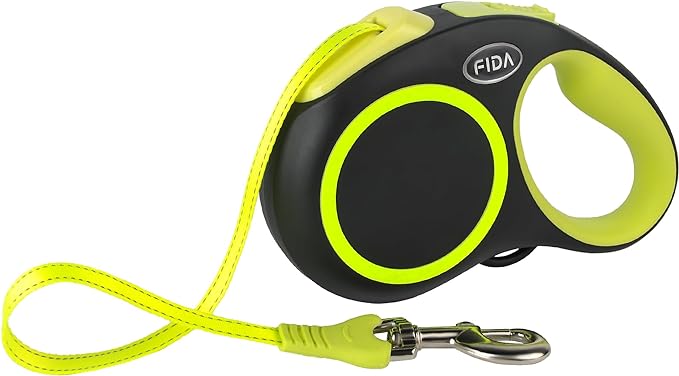 Fida Retractable Dog Leash, Reflective 16ft Heavy Duty Pet Walking Leash for Small/Medium Dog up to 26 lbs, Tangle Free. One-Hand Brake (Small, Neon Yellow)