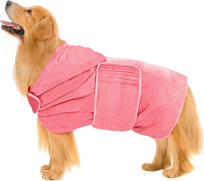 Avont Dog Bathrobe - Super Absorbent Pet Drying Towel Bath Robes After Bath Shower Swim Wet Walk for Puppies -Pink(S)