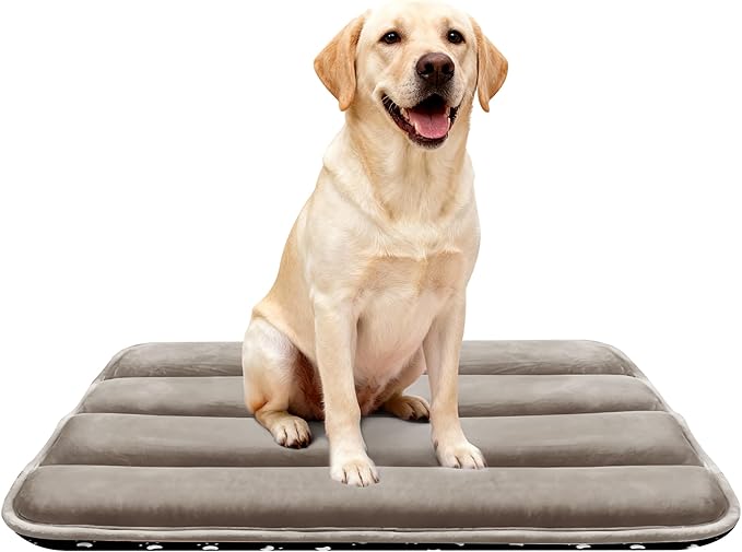 Dog Crate Pad, Ultra Soft & Anti-Slip Kennel Mat, Secure Fit for Metal Crates & Dog Cages, Washable Cozy Bed for Small Medium Large Dogs (Light Brown, L(34"*20"*1.5"))