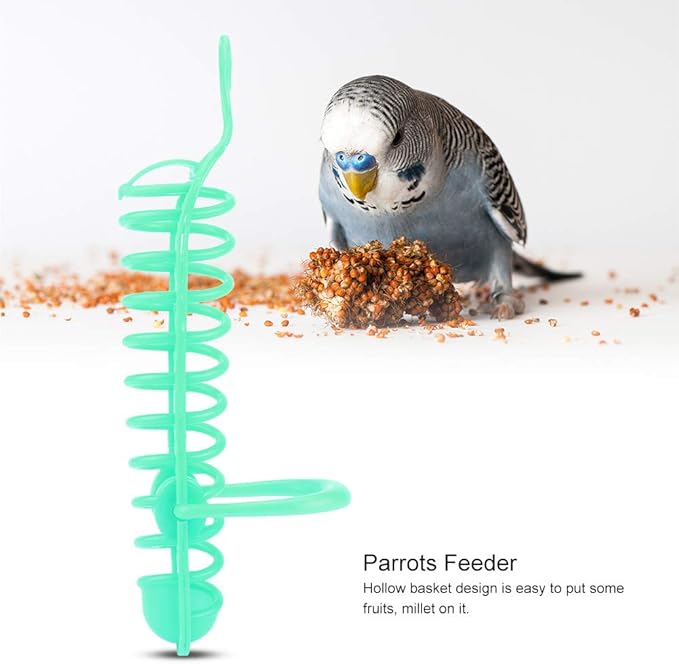 Millet Holder, Parrots Feeder Basket, Bird Food Holder, Parrot Foraging Stand for Pet Bird Vegetable Fruit Feeder (Green)