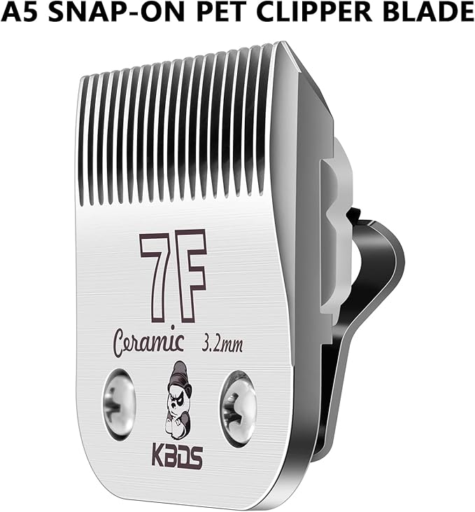 KBDS Detachable Ceramic Pet Clipper Blades,Size-7F,Compatible with Most Andis,Oster,Wahl A5 Clippers,Made of Ceramic Blade Cutter and Carbon Steel Blade,1/8'' Inch 3.2mm Cut Length, 7F Blade