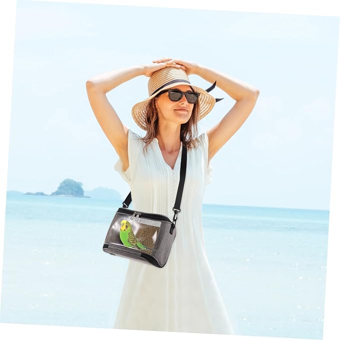 SHINEOFI Parrot Carrier Bag with Crossbody Strap, Large Capacity Portable Bird Carrying Pouch for Outdoor Travel, Small Pet Birds Container in Gray