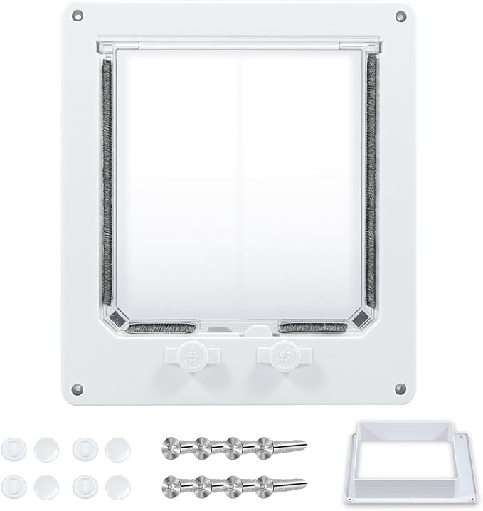 Cat Door Interior Door White Plastic Interior Cat Door Easy to Install Indoor Cat Door Upgraded Pet Door with Flap and 4 Way Locking for Interior Doors Medium Cats Kitties ZHAZHAMO