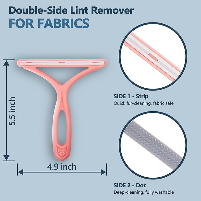 Self-Cleaning Cat Shedding Grooming Brush for Small Dog Pet Short Hair Remover Set Reusable Lint Removal Tool Carpet Scraper for Clothes Couch Bedding Furniture Car Pink