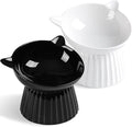 Ceramic Raised Cat Bowl，Tilted Raised Bowl Anti Vomit Bowls for Indoor Cats Whisker Friendly Pet Feeder for Cats Puppies, Microwave and Dishwasher Safe