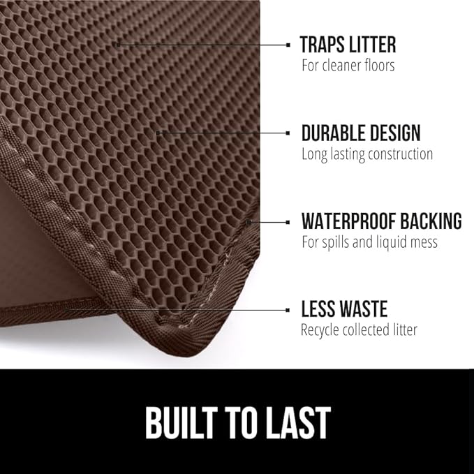 GORILLA GRIP Honeycomb Cat Litter Box Mat, Two Layer Trapping Waste Mats, Soft On Paws, Litter Box Supplies and Essentials for Indoor Cats, Traps Excess, Water Resistant for Floors, 24x15 Brown